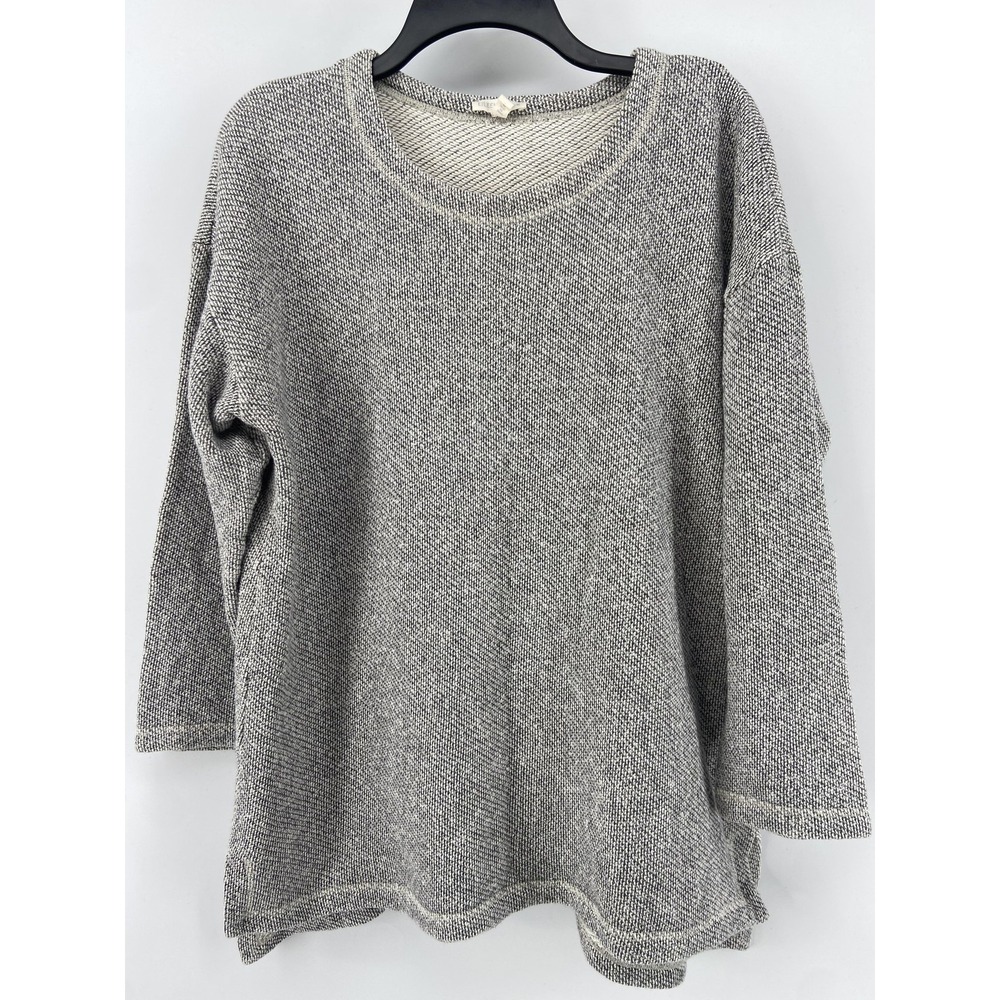 Eileen Fisher Sweater Womens Large Gray Organic Cotton Oversized Textured Knit